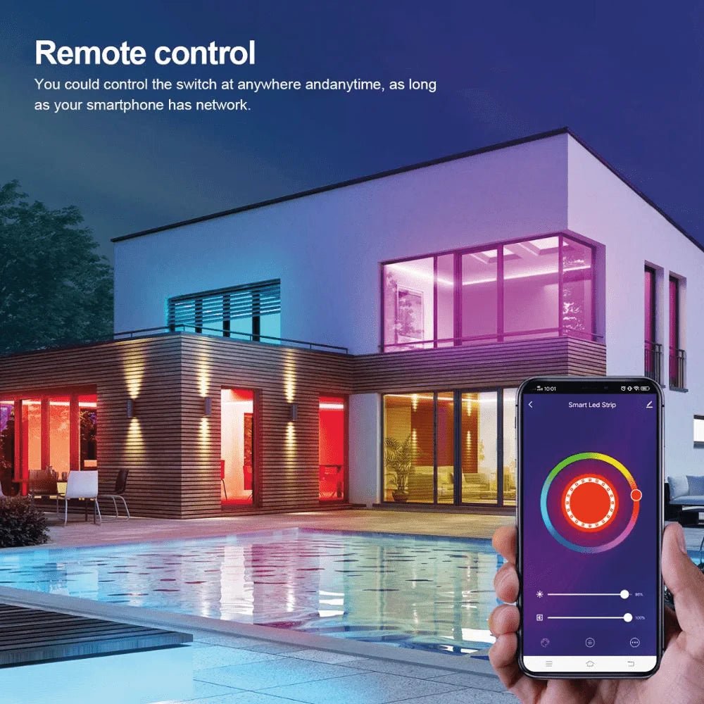 Modern house with smart lighting system controlled by a smartphone app
