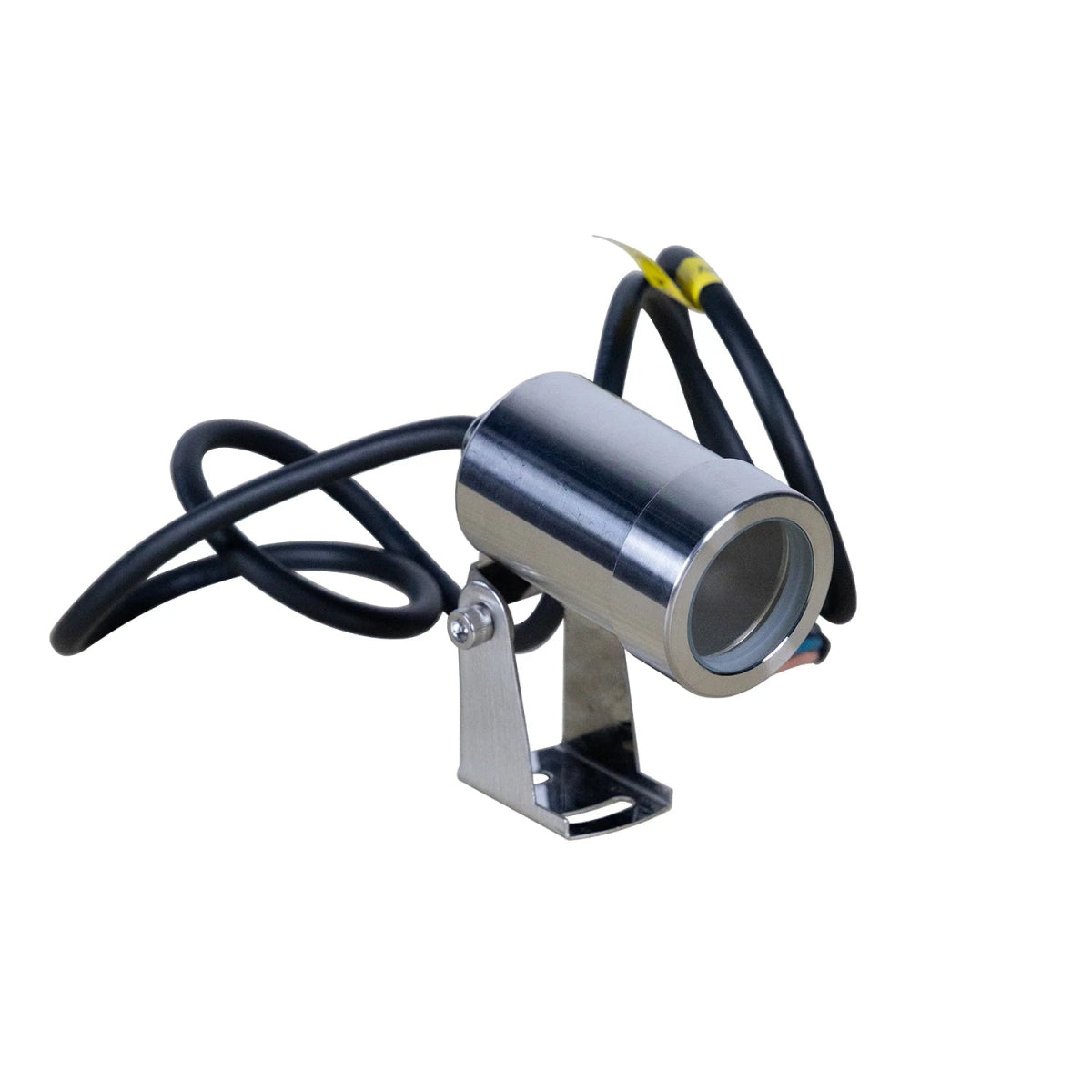 Metallic cylindrical device with wiring on a white background