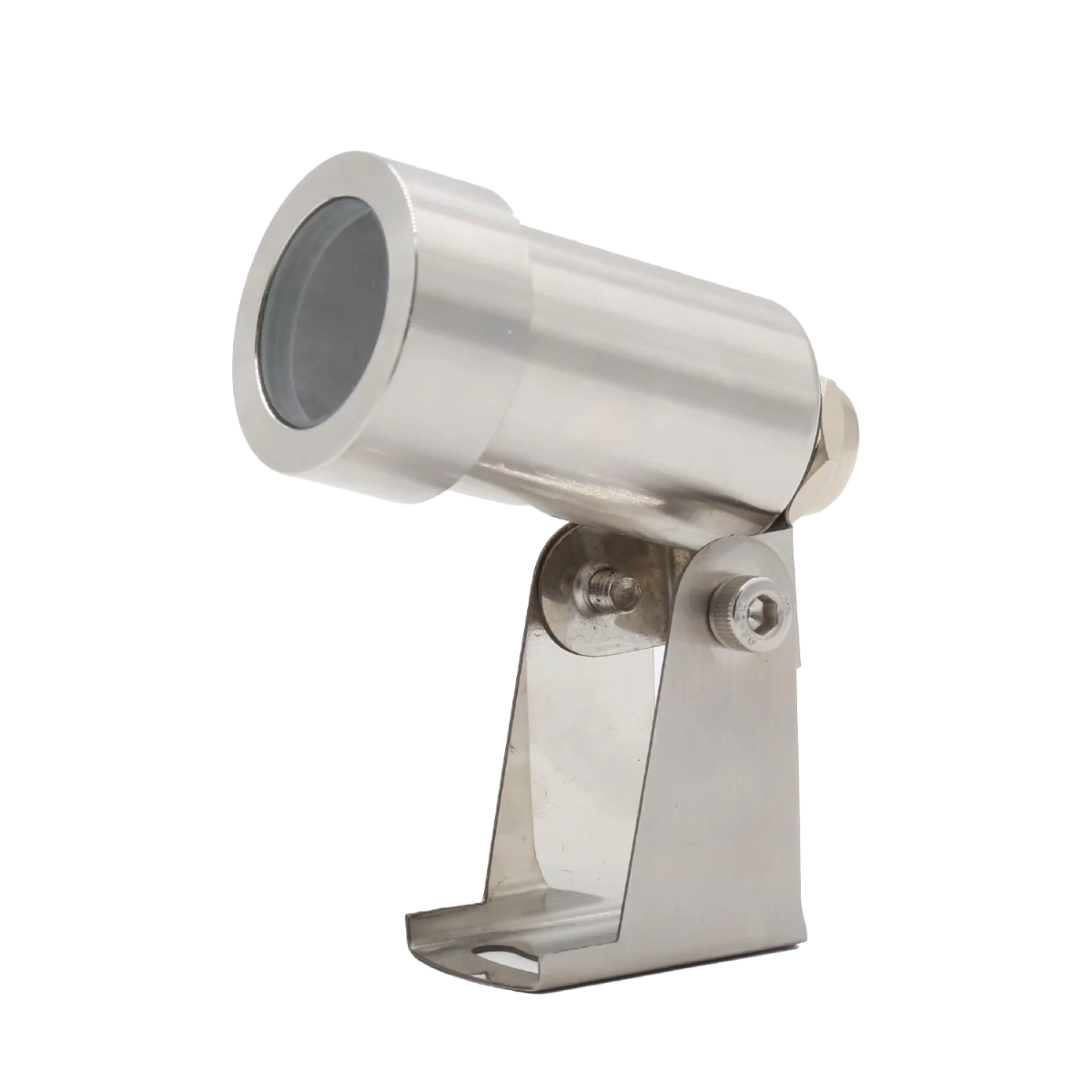 Metallic outdoor light fixture on a white background