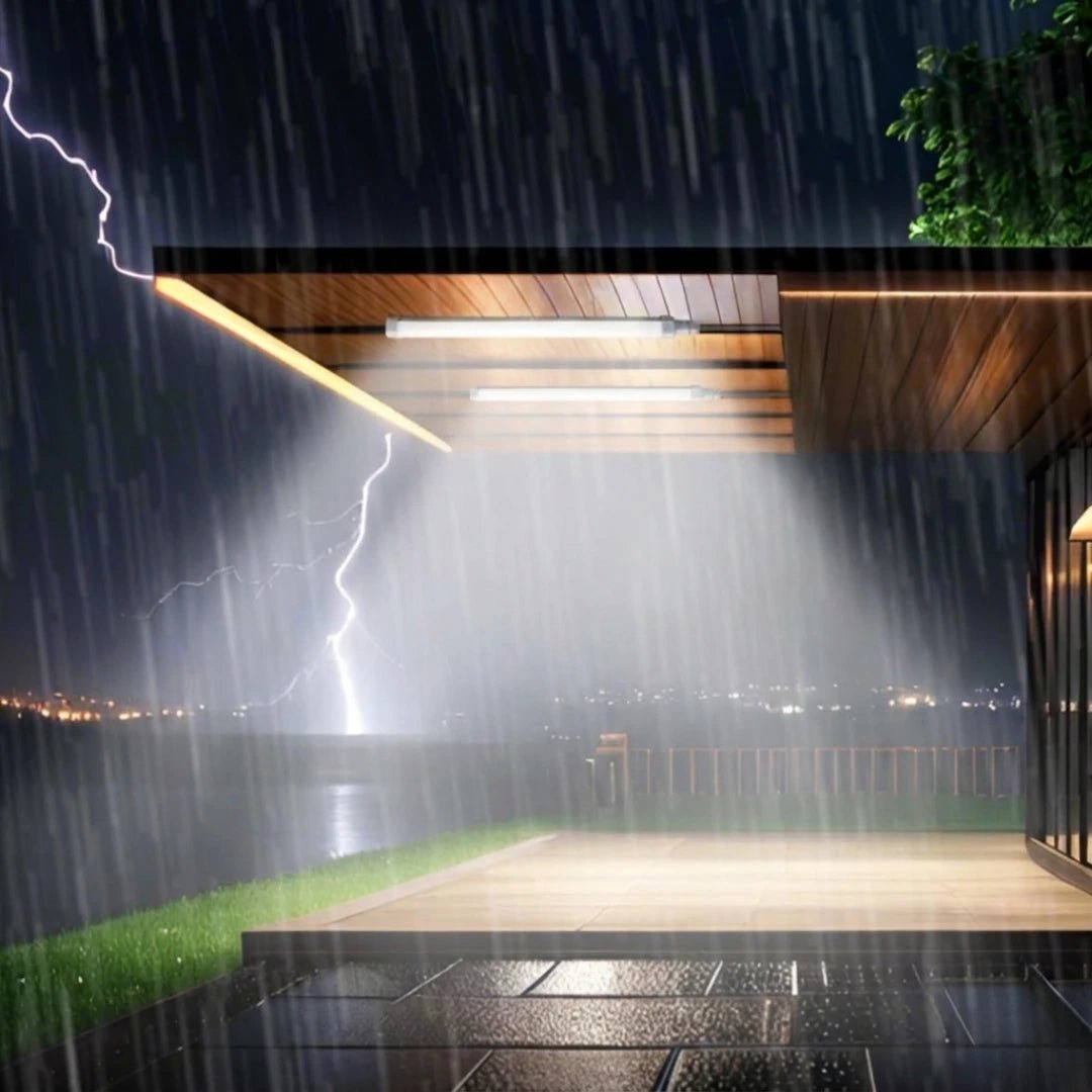 Thunderstorm with lightning over a modern house at night