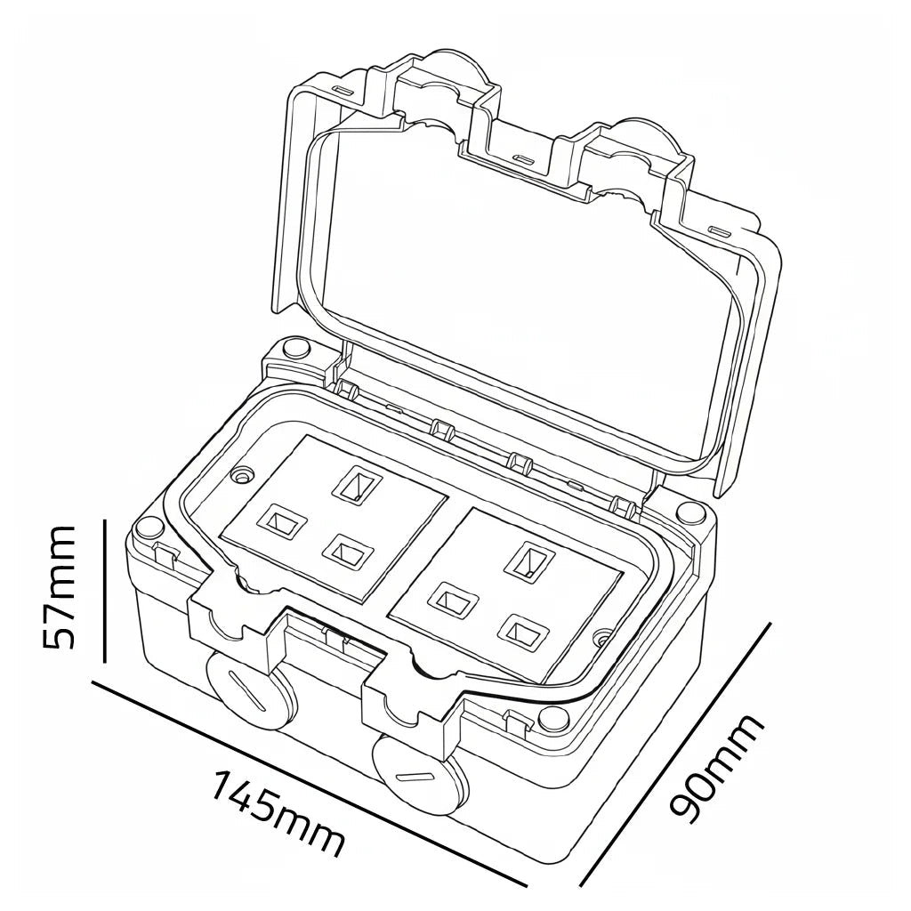 Ultralight Waterproof Double Socket 13A IP66 (FSH-2*13A)