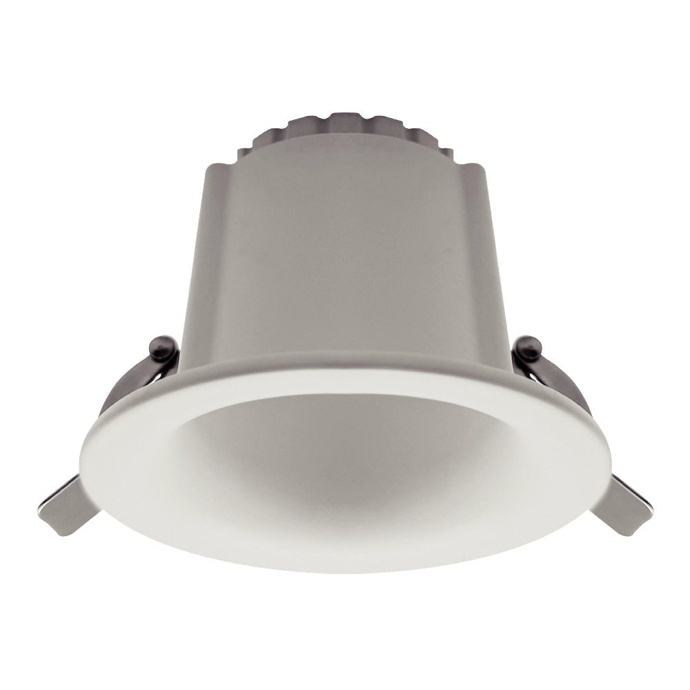A recessed LED downlight fixture in a matte white finish, shown from a front-facing perspective against a solid white background.