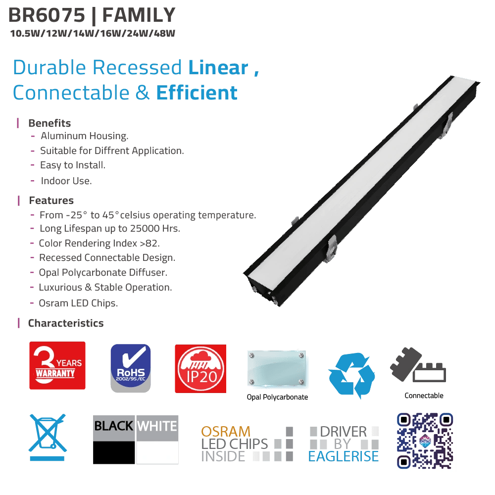 Discover the BR6075B LED Linear Light from Ultra Light featuring Bridgelux technology. flexible design for ceilings