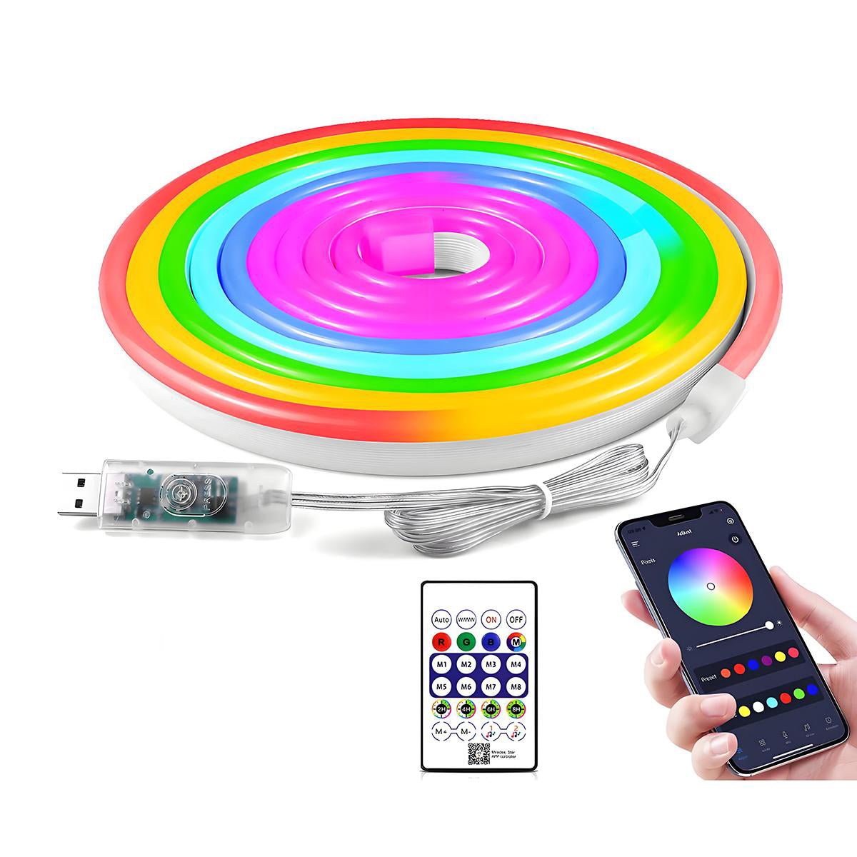 USB Neon LED Strip Light with Music Sync & Smart Control – 5M (RGB Flex Light)