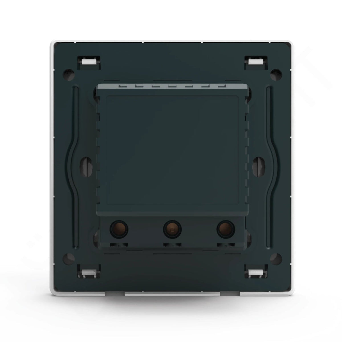 Dark gray wall switch or outlet backplate on a white background