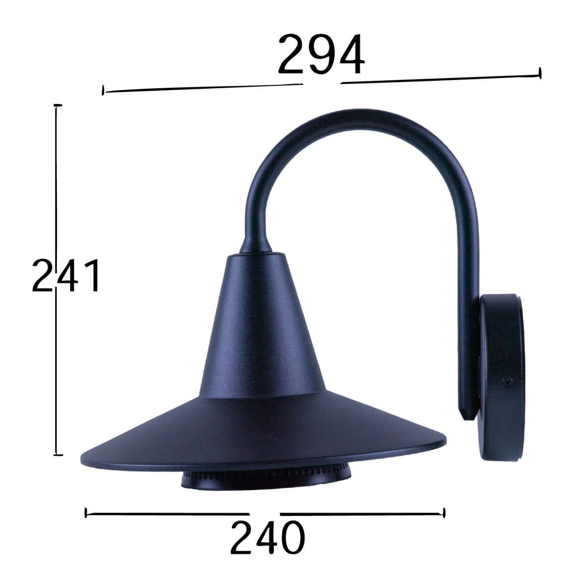 WALL LIGHT FRAME (WL-ODL-1012) – Outdoor Aluminum Swan-Neck Light with E27 Base, Clear Glass Diffuser, IP54, Black