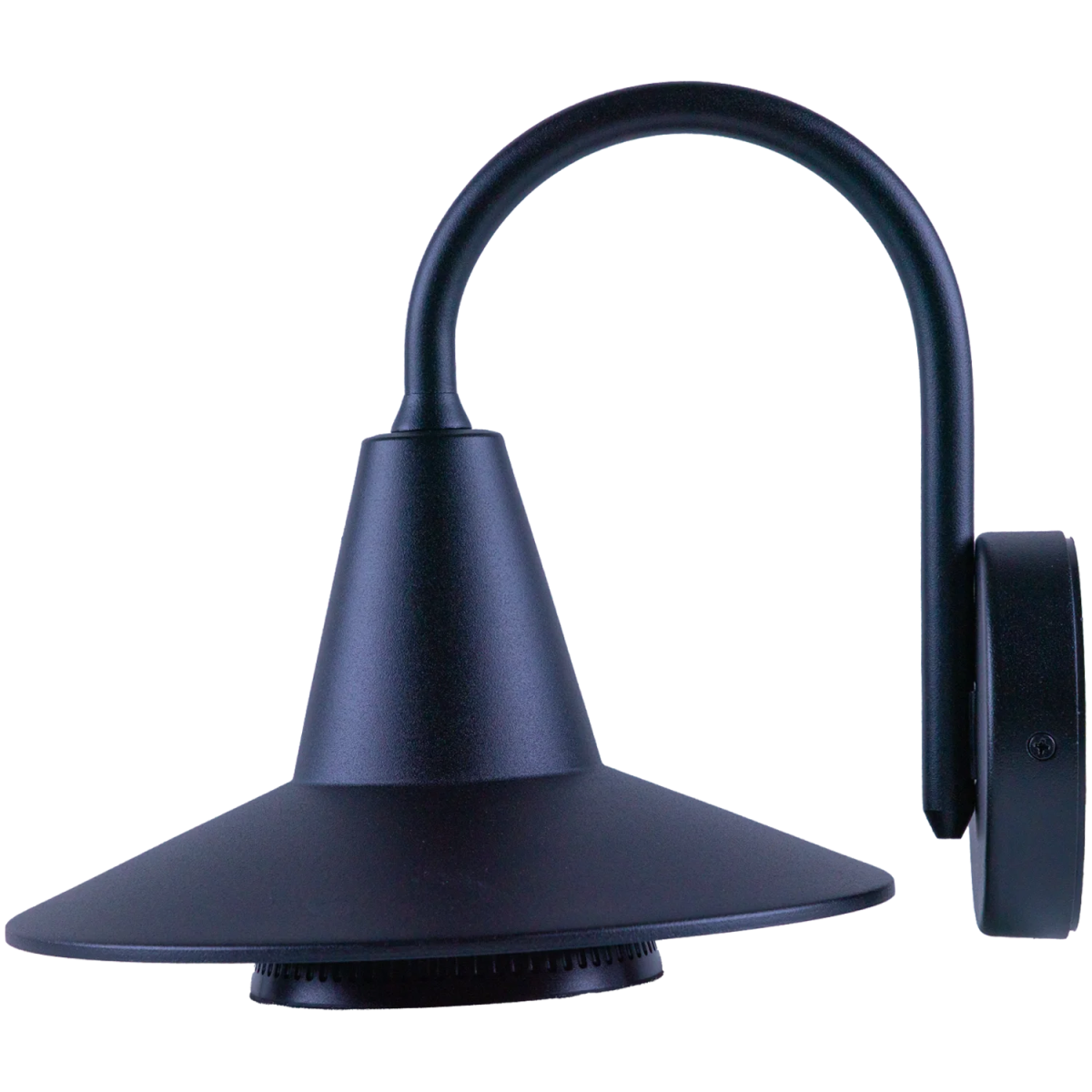 Black outdoor wall light fixture on a white background