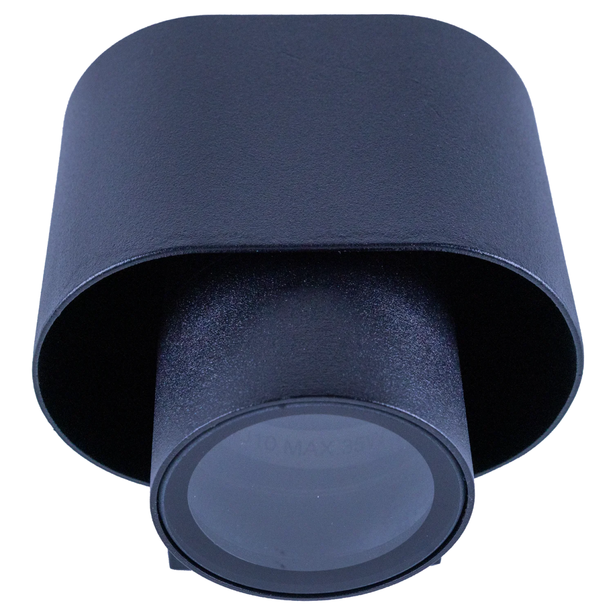 Navy blue cylindrical light fixture on a white background