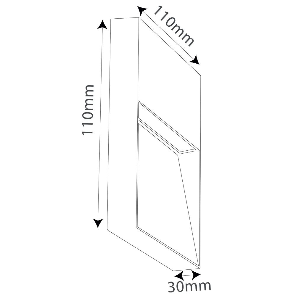 Ultralight Modern Wall Light (FYL0003) schematic showing dimensions of 110mm by 110mm by 30mm in a sleek design.