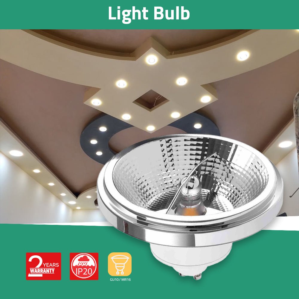 Light bulb with a ceiling featuring recessed lights in the background