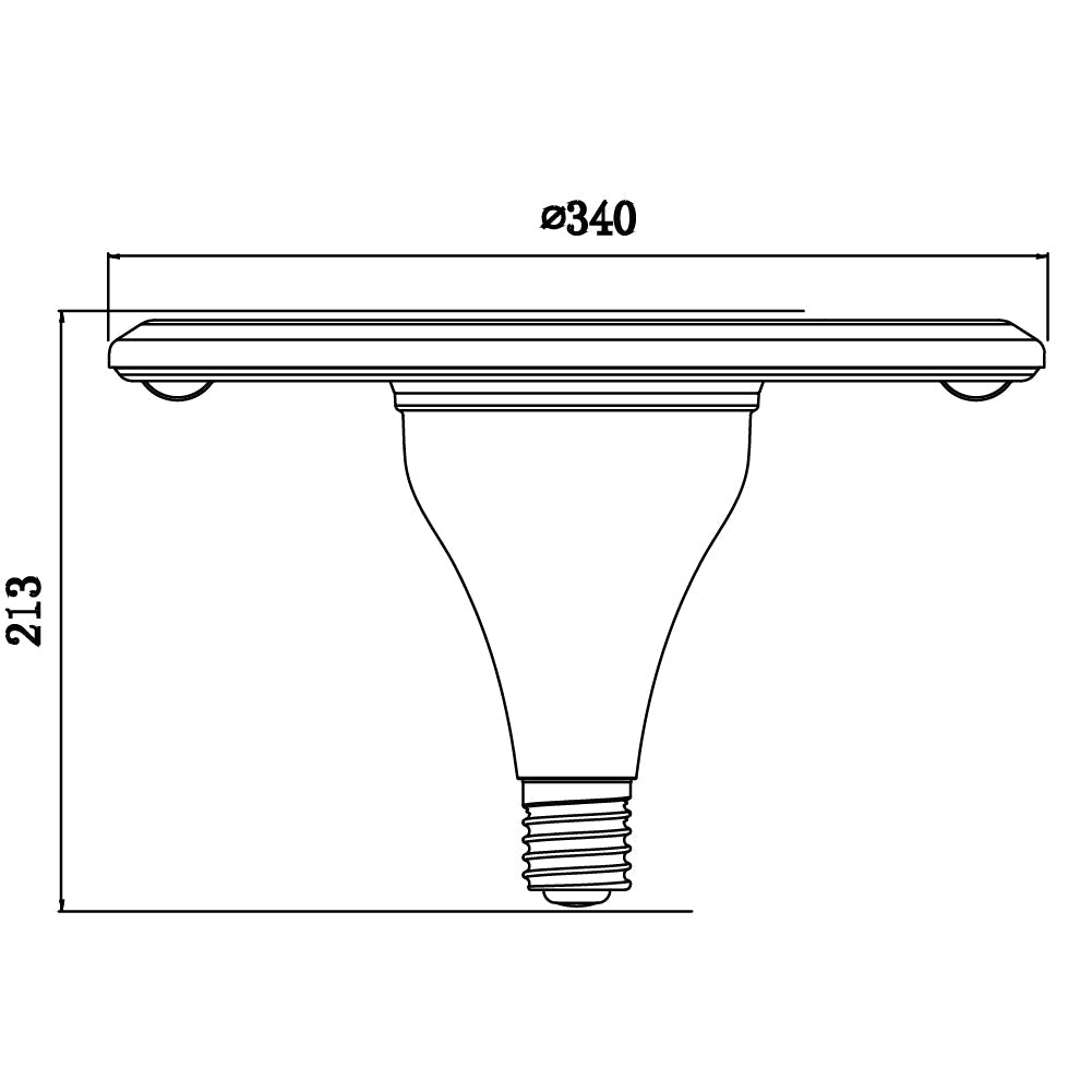 Technical drawing of a light bulb with dimensions labeled