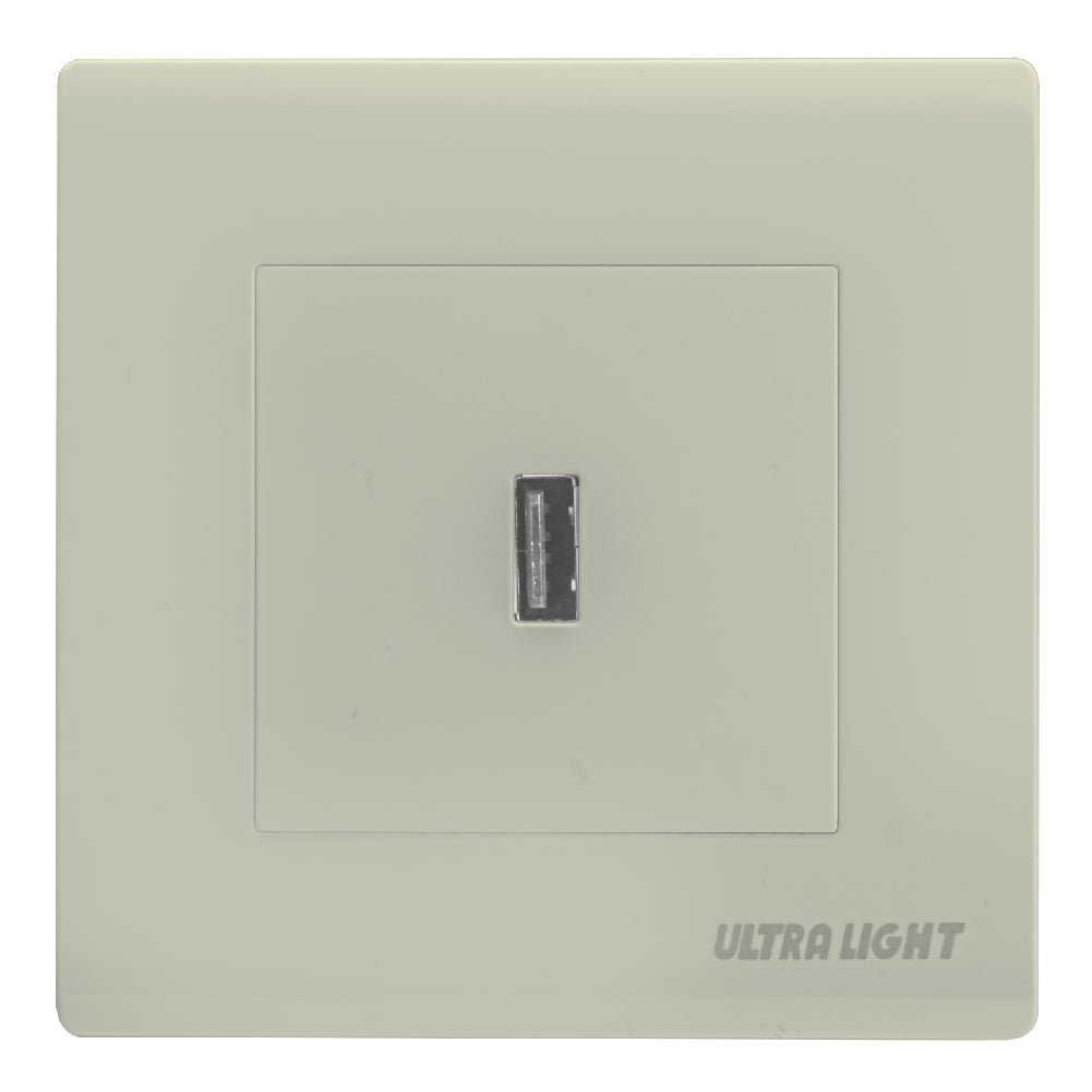Light gray wall plate with a USB port on a white background