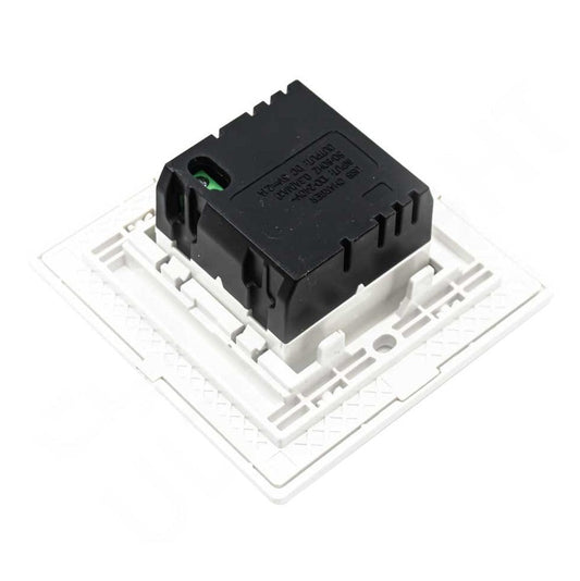 Black electrical connector on a white background