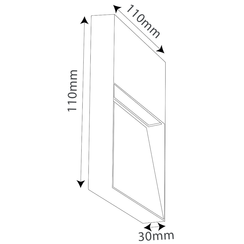 Ultralight Modern Wall Light (FYL0003) schematic showing dimensions of 110mm by 110mm by 30mm in a sleek design.