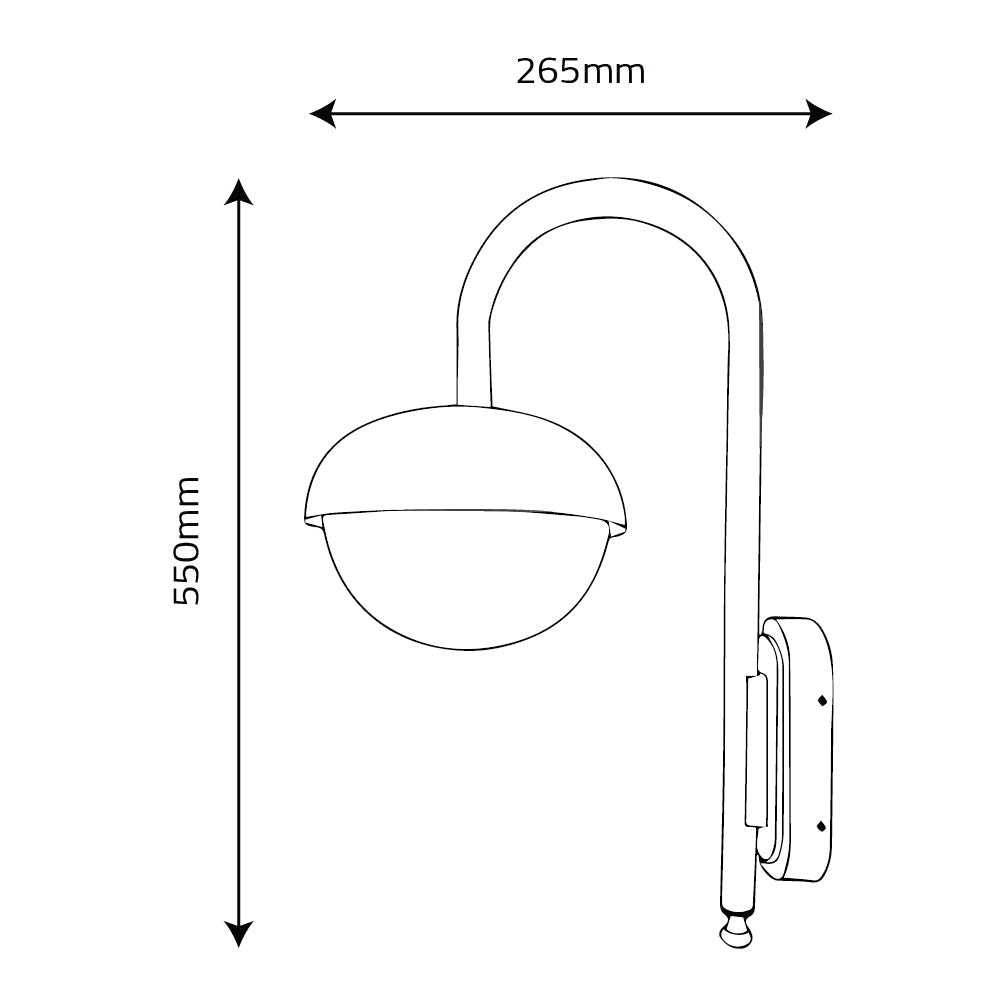 Line drawing with dimensions of the Ultralight Modern Wall Light (FYL0228A) showing height and width measurements.