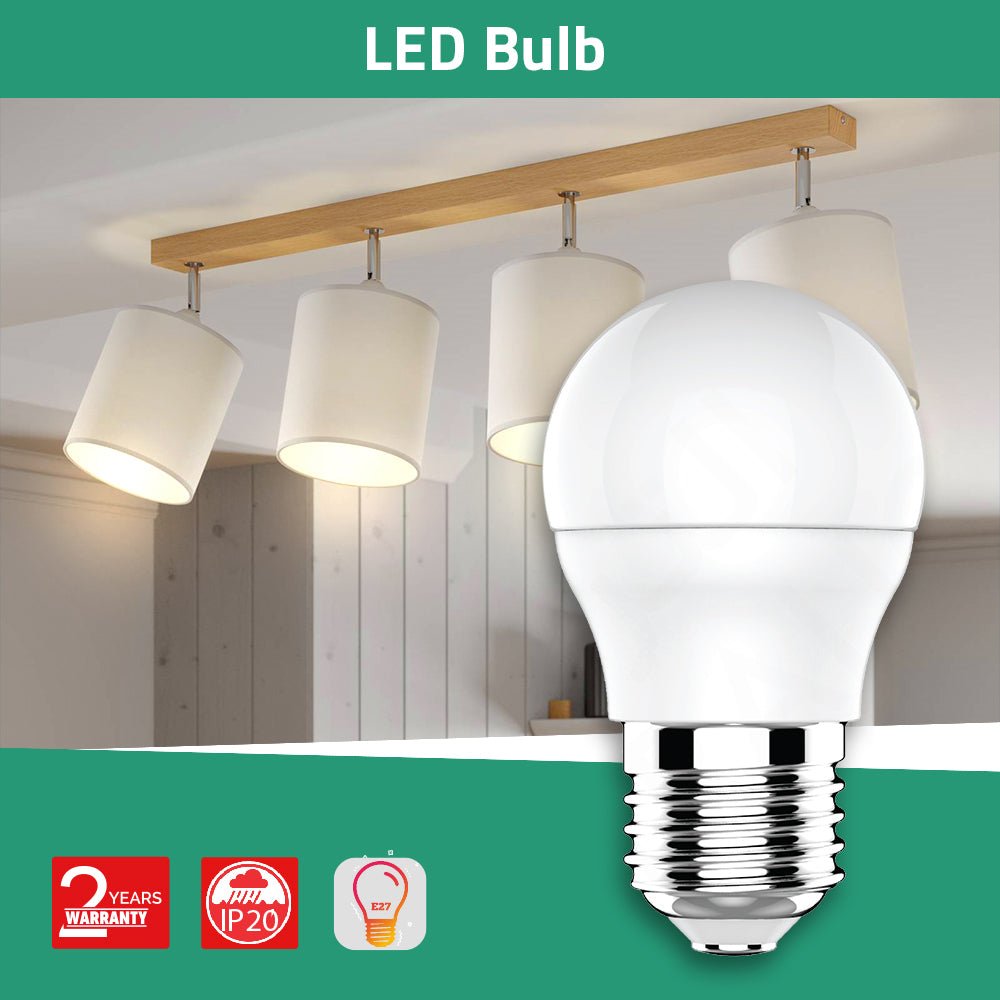 LED bulb with a ceiling light fixture in the background