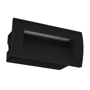 Black rectangular outdoor wall light on a white background