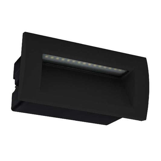 Black rectangular outdoor wall light on a white background