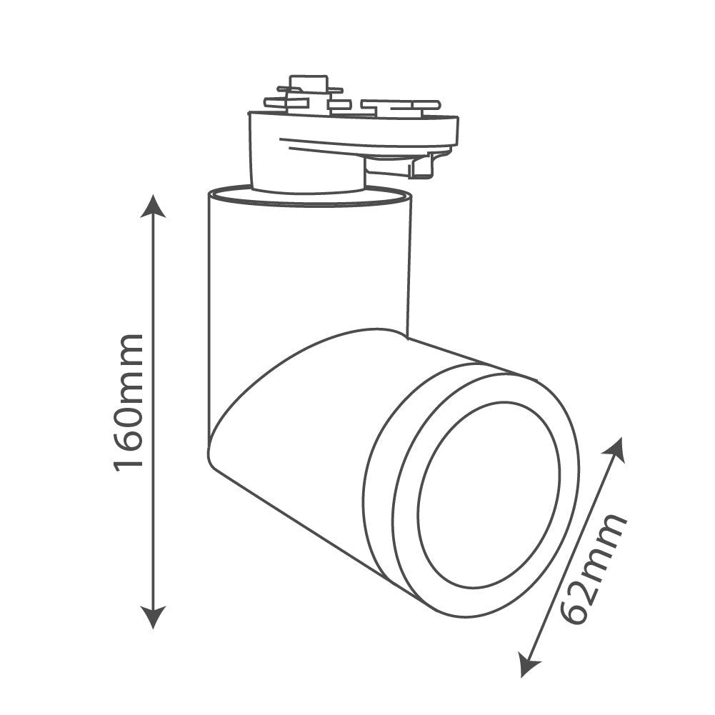 Technical drawing of a cylindrical light fixture with dimensions labeled