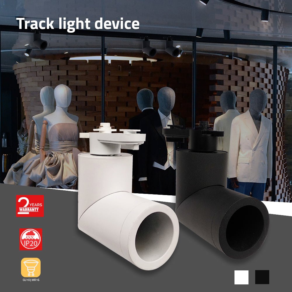 Track light device with mannequins in a store setting