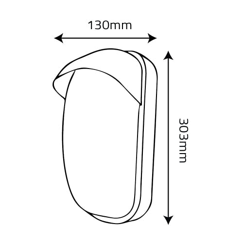 Diagram showing dimensions of UltraLight Wall Modern Frame (FYL0229A) outdoor wall light, 130mm wide and 303mm high.