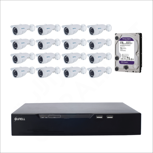 16 IP cameras (2MP) with 6TB purple WD HDD and 16 channels DVR
