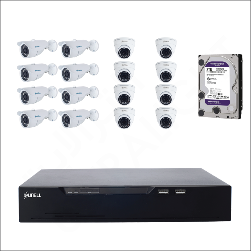 16 IP cameras (2MP) with 6TB purple WD HDD and 16 channels DVR